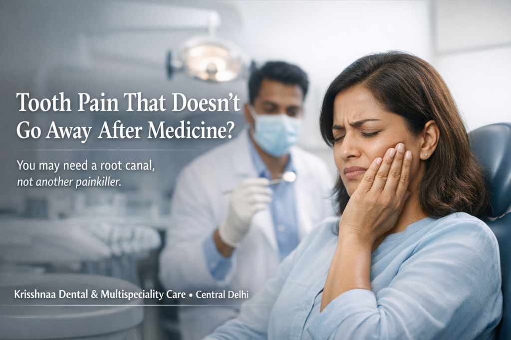 Persistent tooth pain after medicine is a common sign of nerve infection. A root canal treats the cause and helps save the tooth.