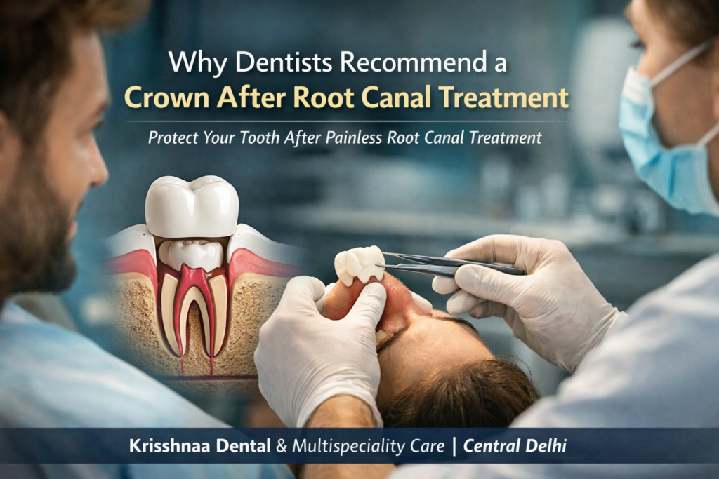 Crown after painless root canal treatment in Central Delhi at Krisshnaa Dental