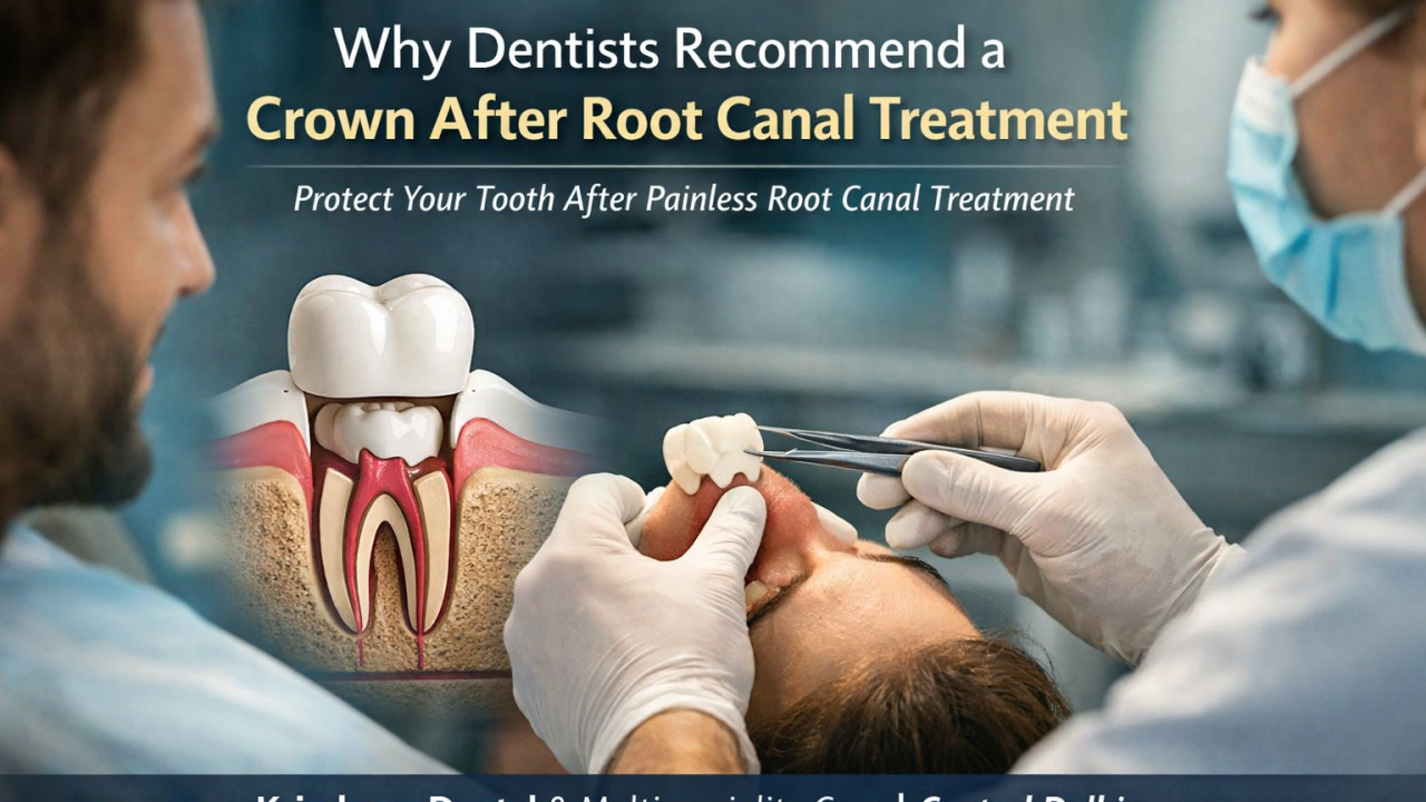 Crown after painless root canal treatment in Central Delhi at Krisshnaa Dental