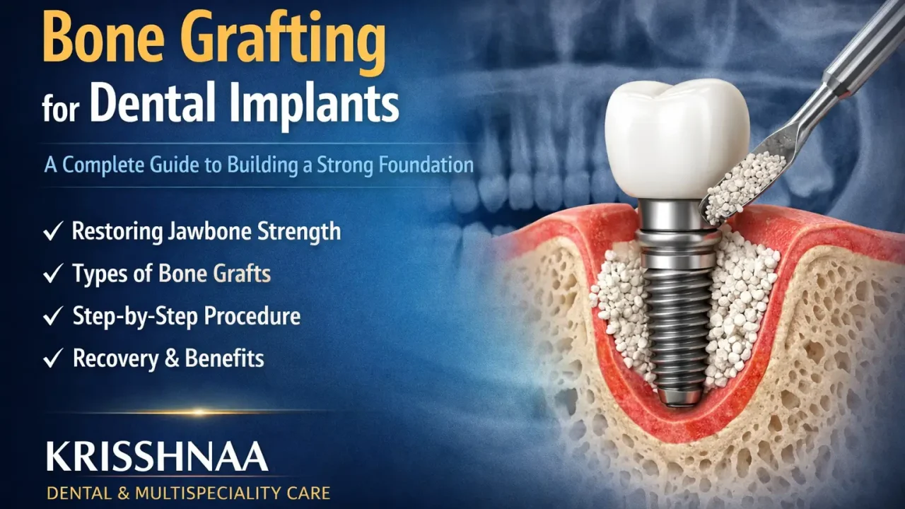 Bone grafting for dental implants in Central Delhi showing jawbone strengthening procedure for stable and long-lasting implant support at Krisshnaa Dental & Multispeciality Care