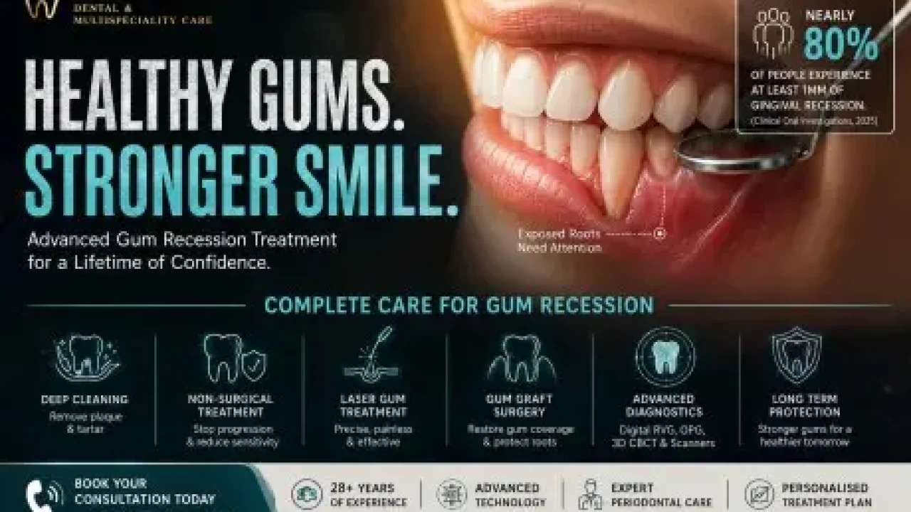 Patient receiving advanced gum recession treatment at Krisshnaa Dental & Multispeciality Care in Delhi with laser gum therapy and periodontal care for healthy gums and reduced sensitivity.