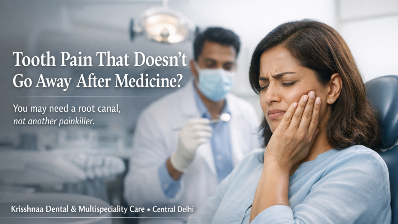 Persistent tooth pain after medicine is a common sign of nerve infection. A root canal treats the cause and helps save the tooth.