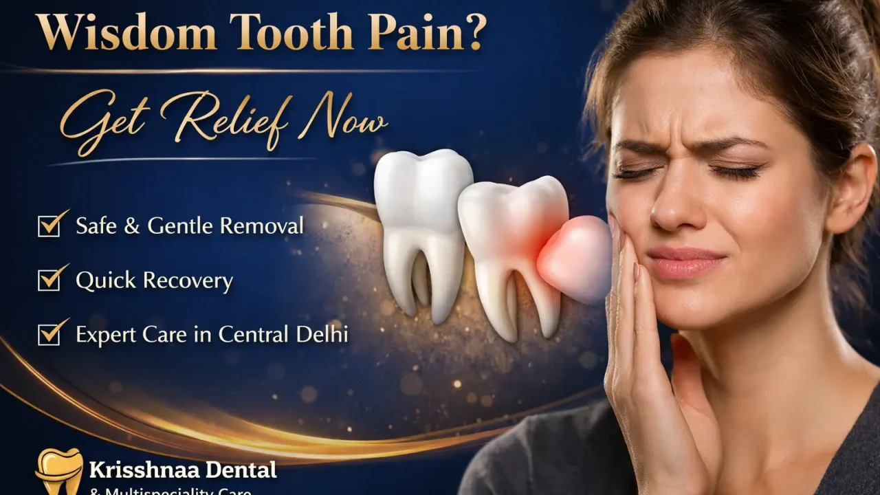Struggling with wisdom tooth pain? Get painless wisdom tooth extraction in Central Delhi at Krisshnaa Dental & Multispeciality Care. Safe, quick recovery and affordable care you can trust.